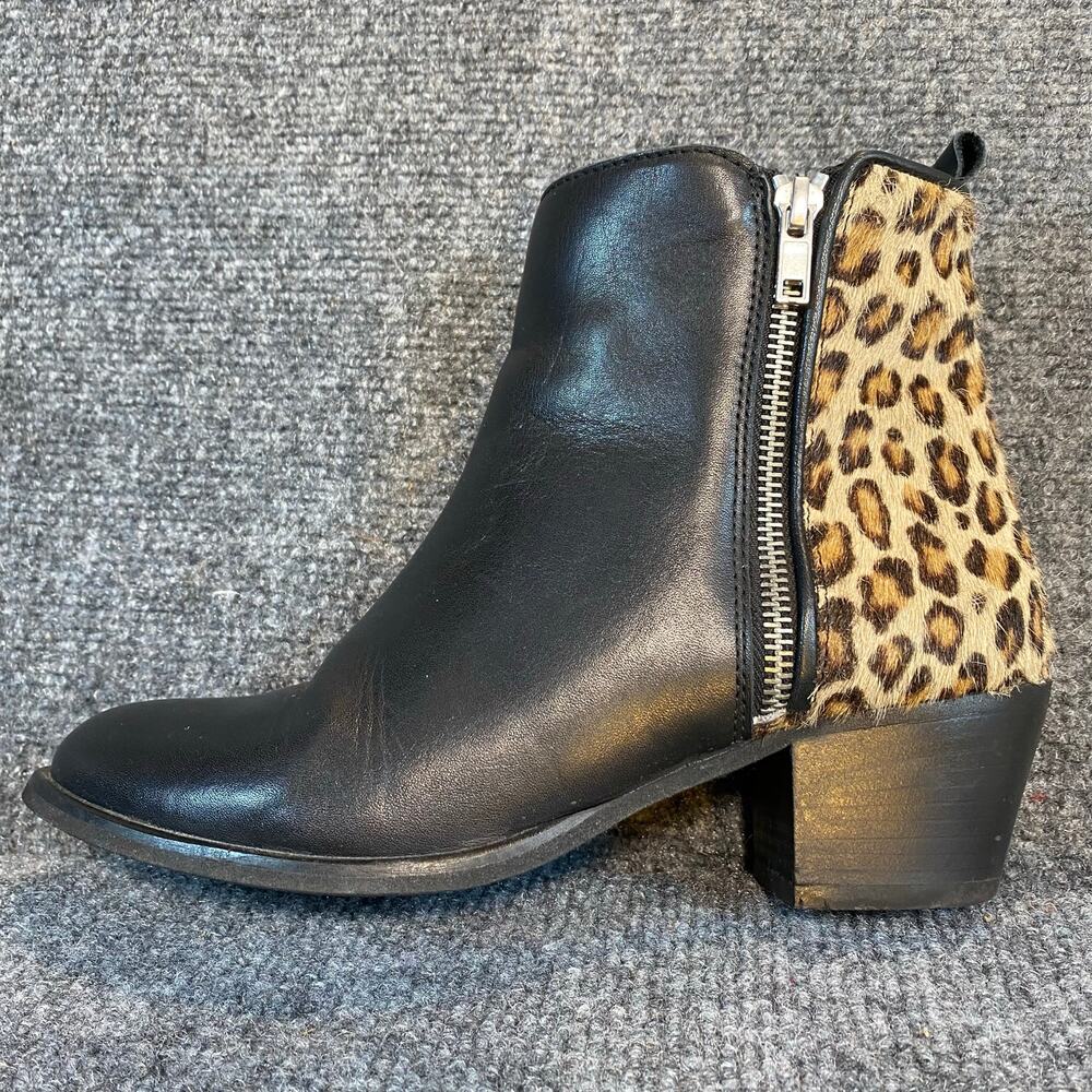 Massimo Matteo Booties Shoes Womens 6.5 EU 37 Black Leather Leopard Print Zip
